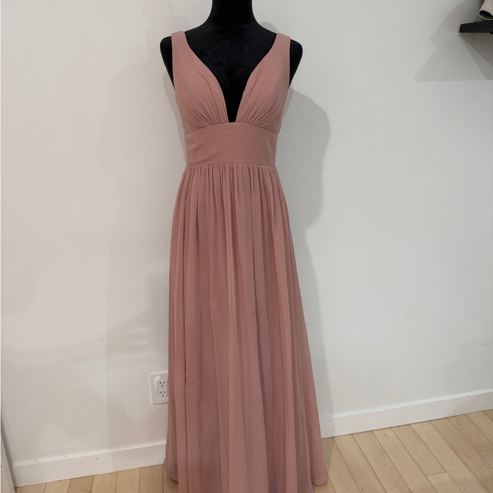 JJs House Dusty Rose Deep V Maxi Gown